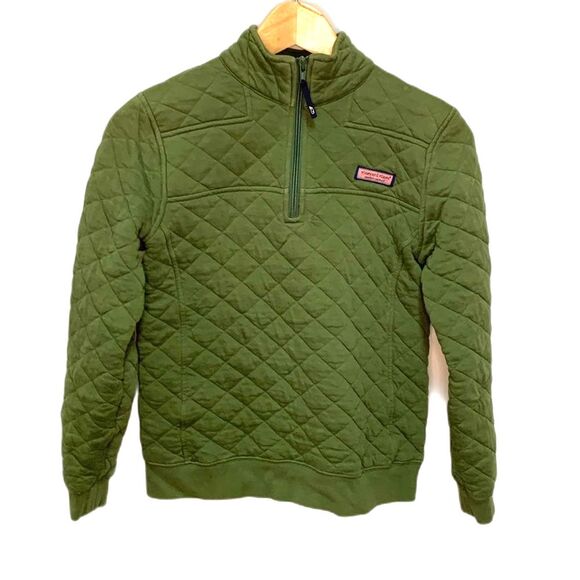 Vineyard Vines Shep Olive Green Quilted 1/2 Zip LS Pullover Sweatshirt Size XS - Picture 3 of 15
